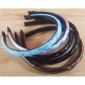 Girl Headbands Lot 5 Pcs 1/2" Wide Ribbon Hairbands Black, Brown, Silver, Blue